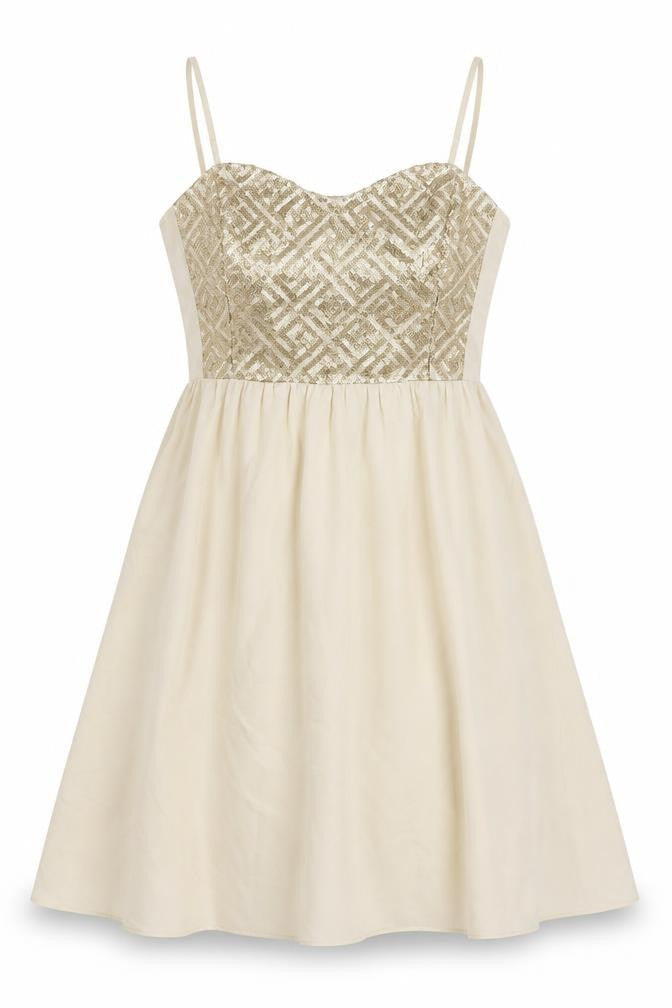 H&M Womens Ivory Polyester Fit & Flare Size 12 Sweetheart Zip