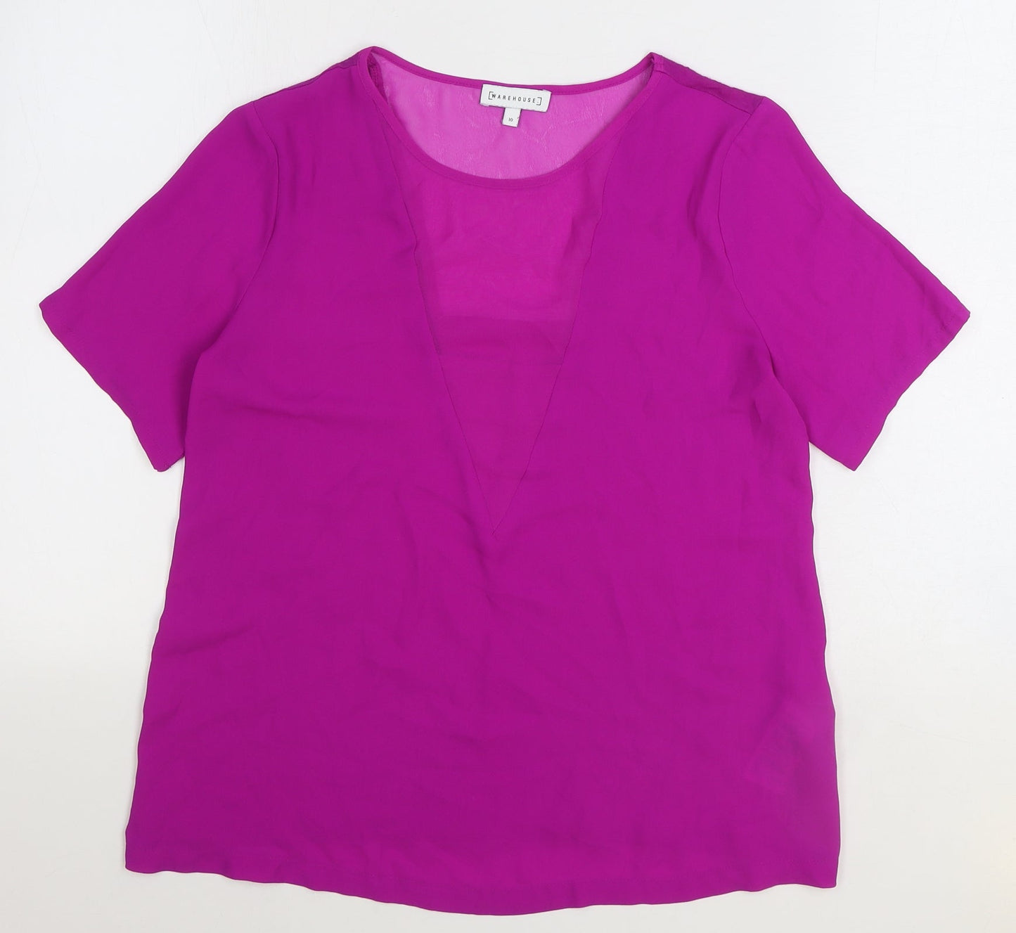 Warehouse Womens Purple Polyester Basic T-Shirt Size 10 Round Neck