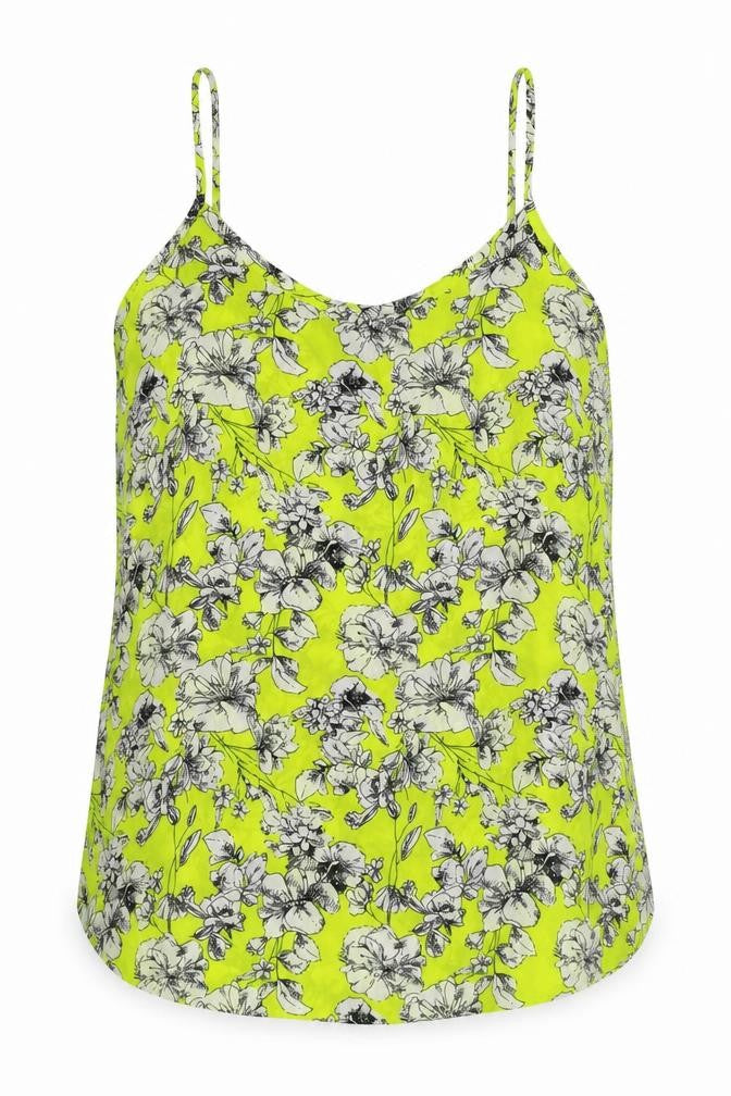 New Look Womens Yellow Floral Polyester Basic Tank Size 8 V-Neck