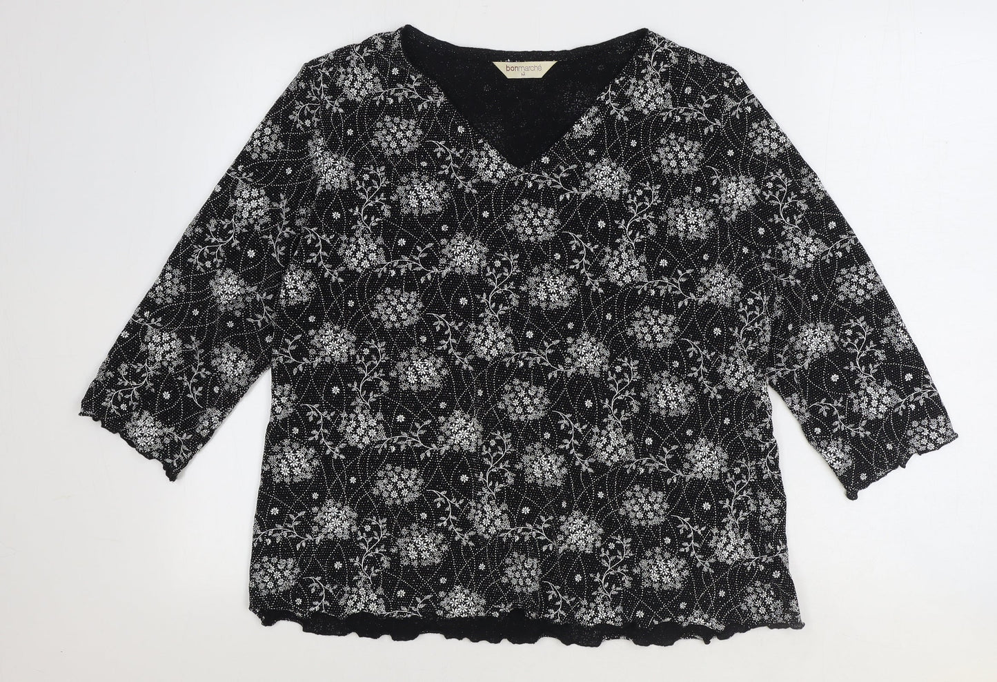 Bonmarché Womens Black Geometric Nylon Basic Blouse Size M V-Neck