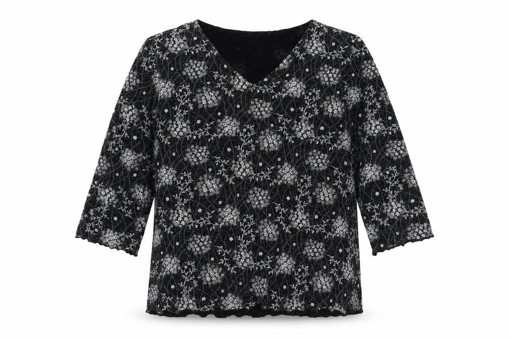Bonmarché Womens Black Geometric Nylon Basic Blouse Size M V-Neck