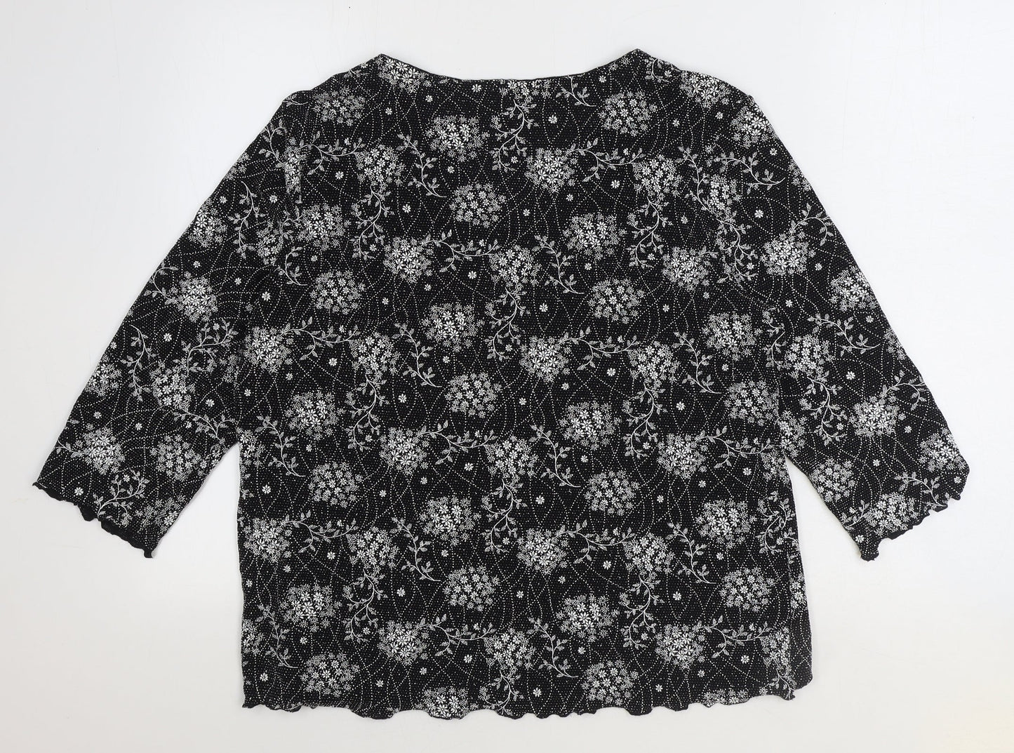 Bonmarché Womens Black Geometric Nylon Basic Blouse Size M V-Neck