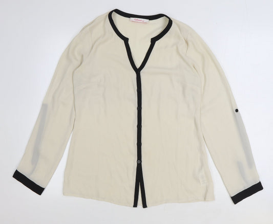 Coleen Womens Ivory Striped Polyester Basic Button-Up Size 10 V-Neck