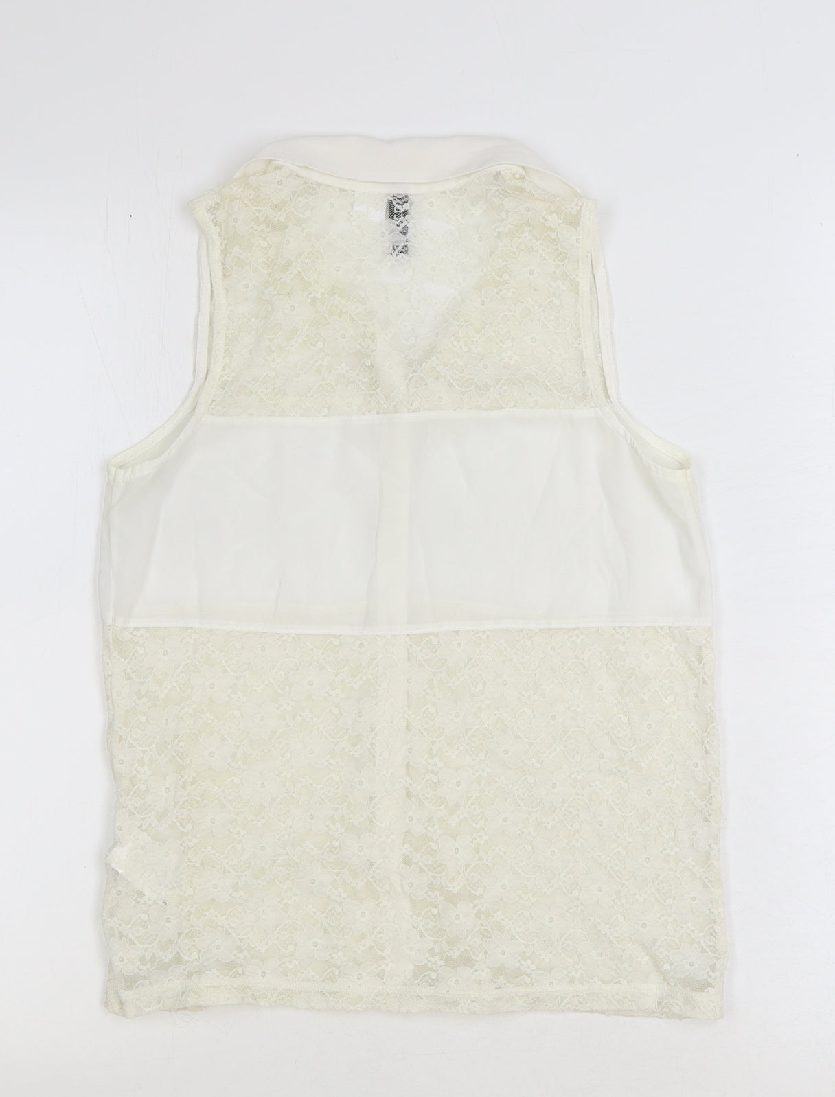 Preworn Womens Ivory Floral Polyester Basic Blouse Size XS Collared