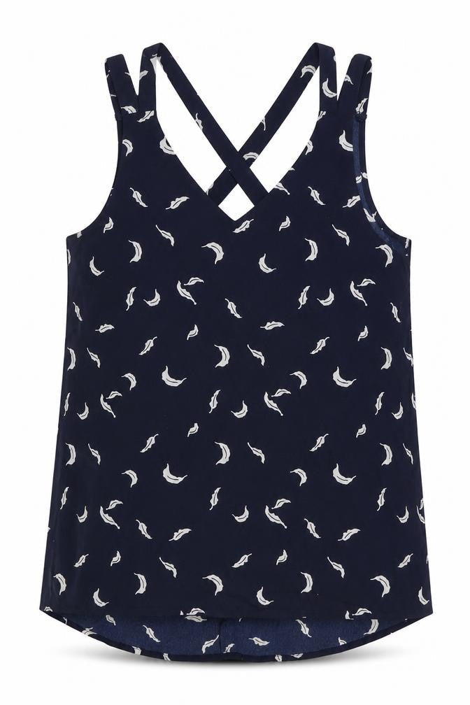 Stella Morgan Womens Blue Geometric Polyester Basic Tank Size 10 V-Neck - Leaf Print
