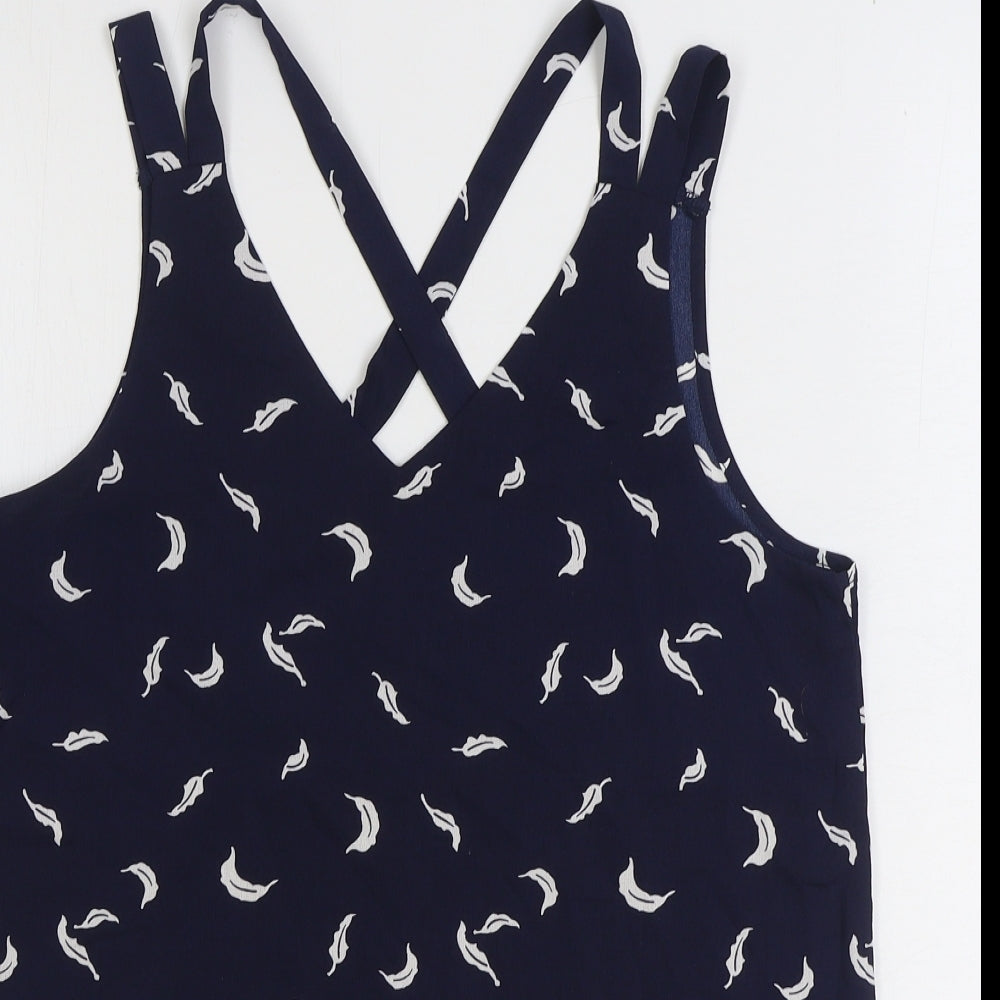 Stella Morgan Womens Blue Geometric Polyester Basic Tank Size 10 V-Neck - Leaf Print