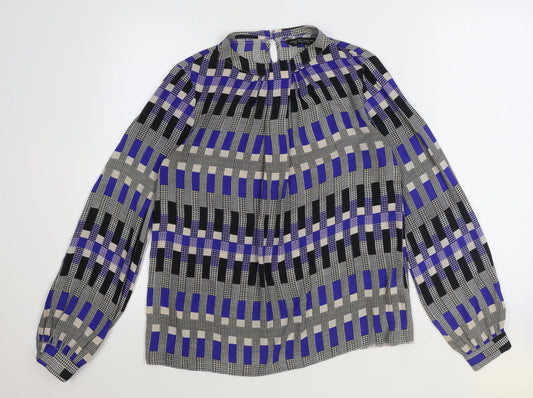 Dorothy Perkins Womens Blue Geometric Polyester Basic Blouse Size 12 Round Neck