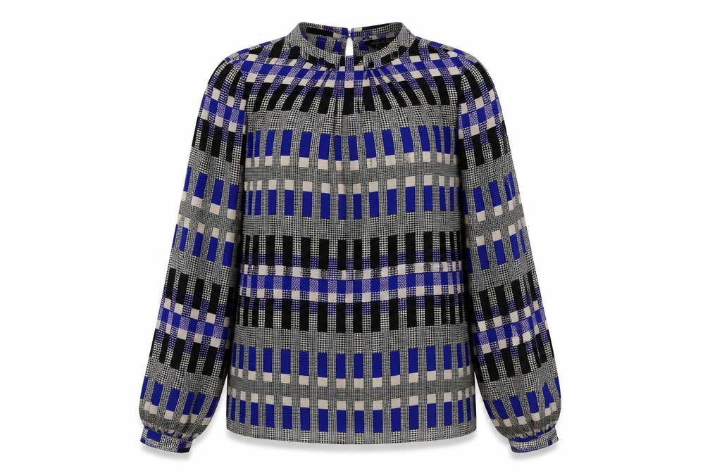 Dorothy Perkins Womens Blue Geometric Polyester Basic Blouse Size 12 Round Neck