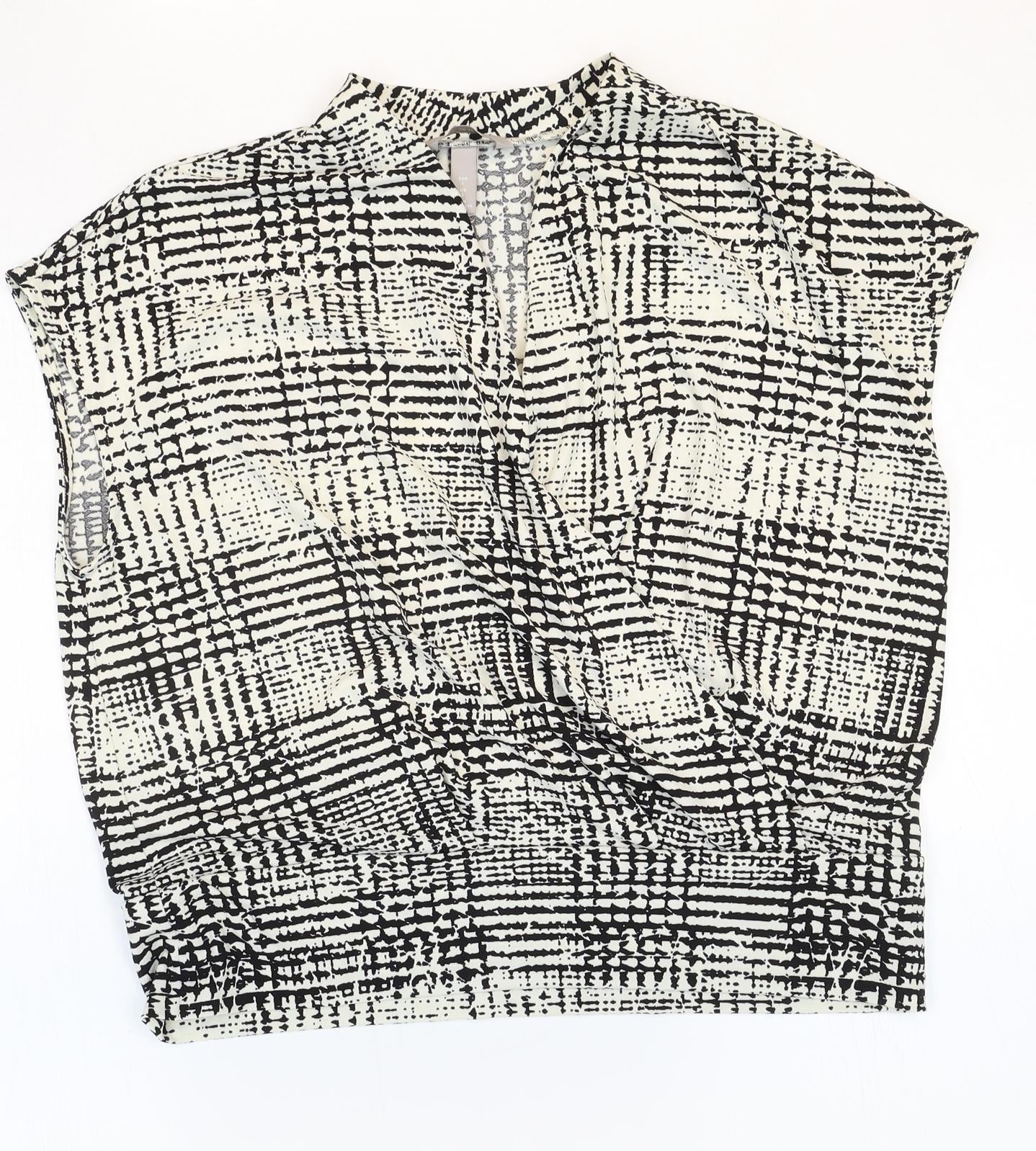 H&M Womens Multicoloured Plaid Polyester Basic Blouse Size L V-Neck
