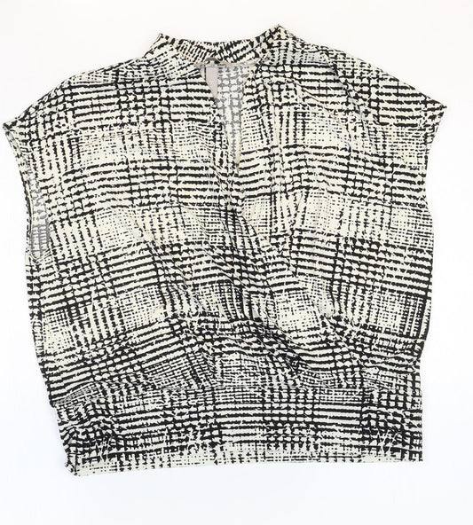 H&M Womens Multicoloured Plaid Polyester Basic Blouse Size L V-Neck