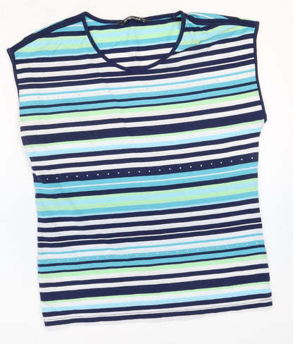 Bonmarché Womens Multicoloured Striped Polyester Basic Blouse Size 12 Scoop Neck