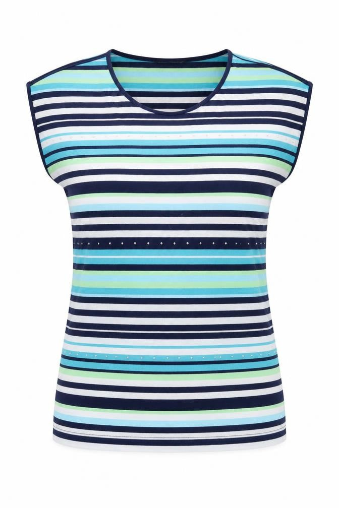 Bonmarché Womens Multicoloured Striped Polyester Basic Blouse Size 12 Scoop Neck