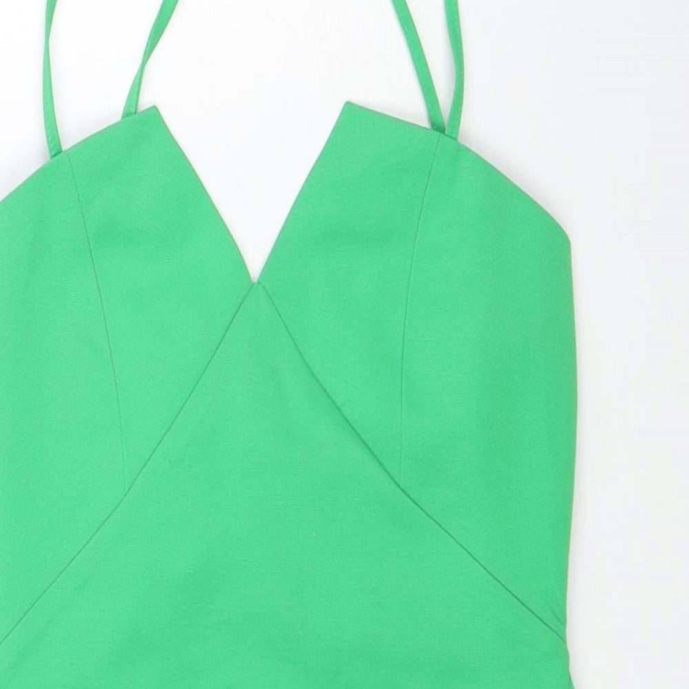 ASOS Womens Green Polyester Mini Size 6 V-Neck Zip