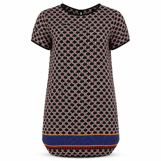 Ayanapa Womens Black Geometric Polyester Shift Size 14 Roll Neck Button