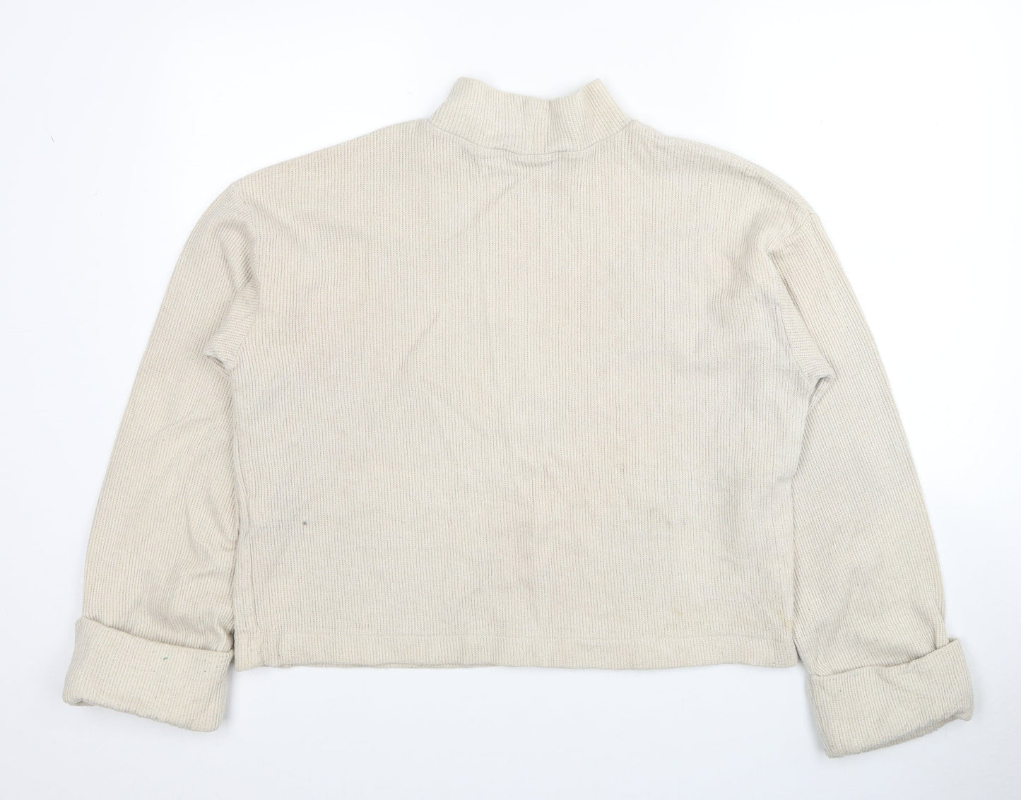 Zara Womens Beige Mock Neck Cotton Pullover Jumper Size M