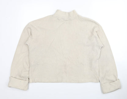 Zara Womens Beige Mock Neck Cotton Pullover Jumper Size M