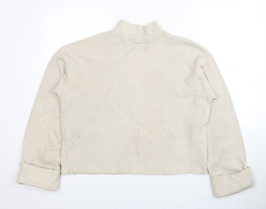Zara Womens Beige Mock Neck Cotton Pullover Jumper Size M