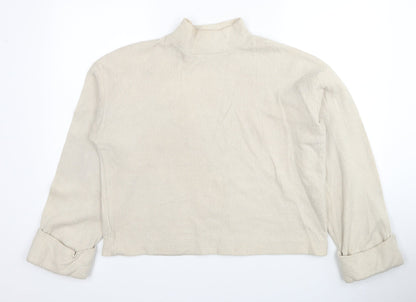 Zara Womens Beige Mock Neck Cotton Pullover Jumper Size M