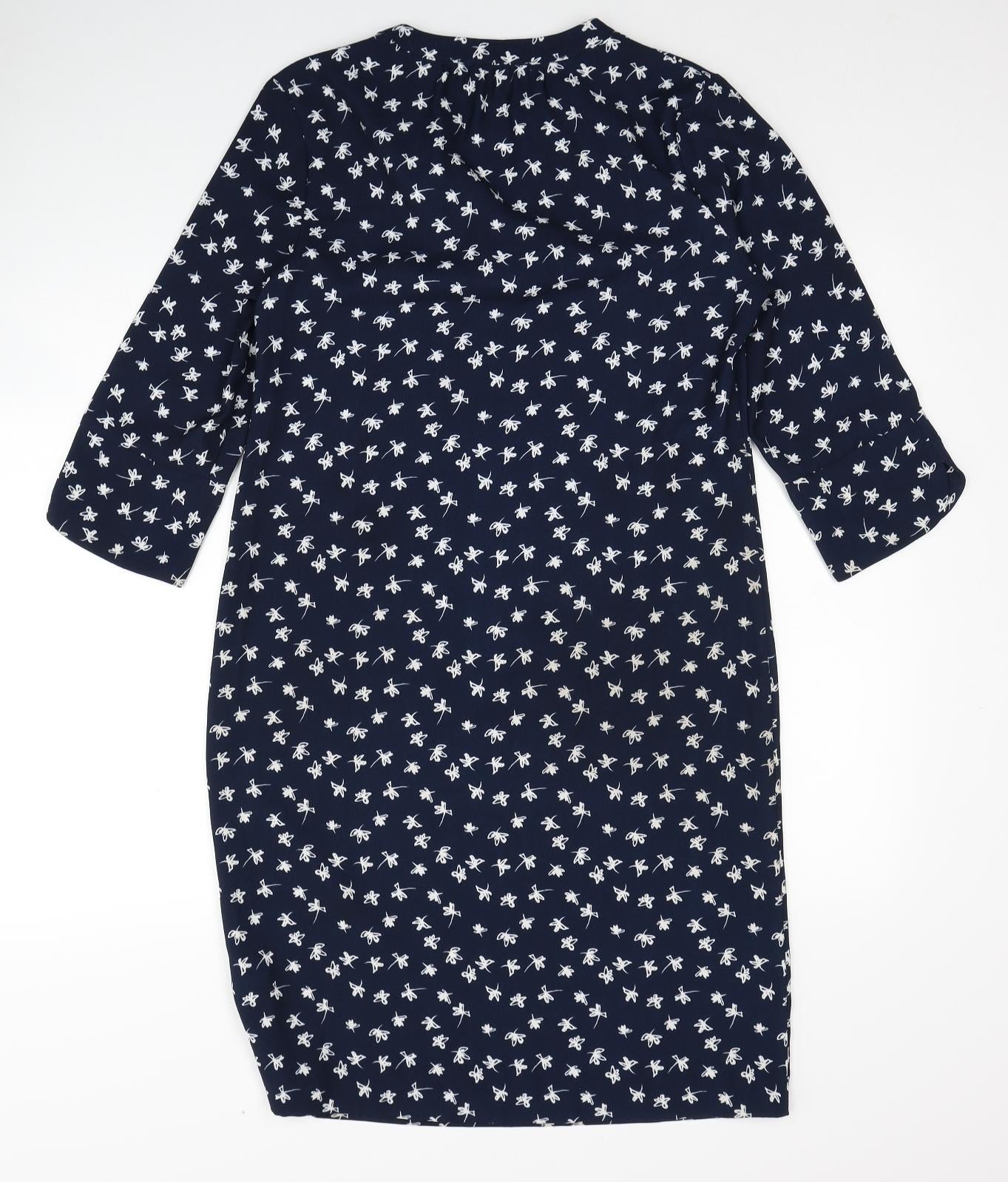 Marks and Spencer Womens Blue Floral Polyester A-Line Size 10 V-Neck Pullover