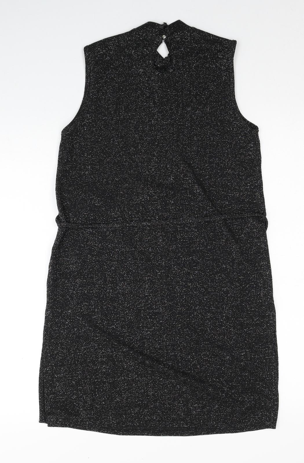 Dorothy Perkins Womens Black Polyester Mini Size 8 Mock Neck Button