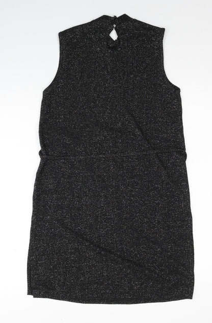 Dorothy Perkins Womens Black Polyester Mini Size 8 Mock Neck Button