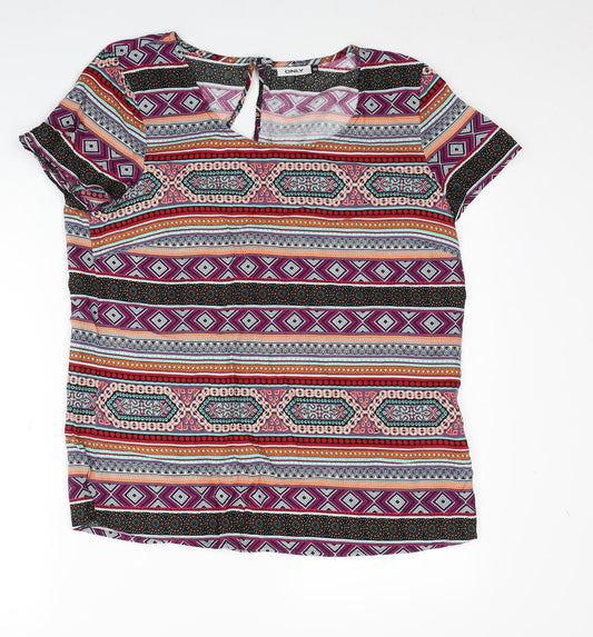 Only Womens Multicoloured Geometric Viscose Basic Blouse Size S Scoop Neck