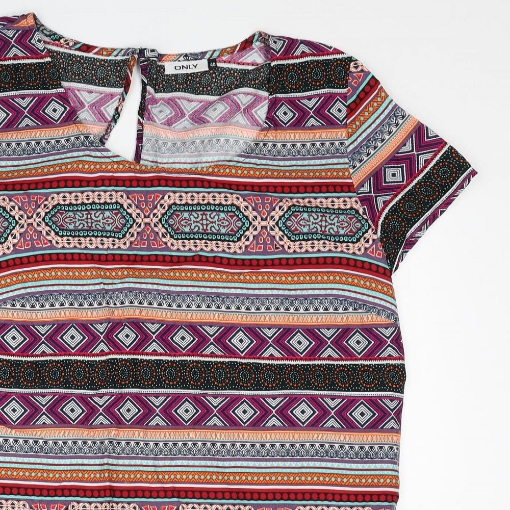 Only Womens Multicoloured Geometric Viscose Basic Blouse Size S Scoop Neck
