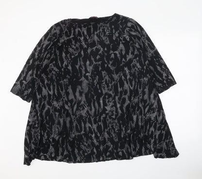 Style Plus Womens Black Geometric Viscose Basic Blouse Size 2XL Boat Neck