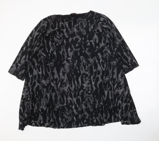 Style Plus Womens Black Geometric Viscose Basic Blouse Size 2XL Boat Neck