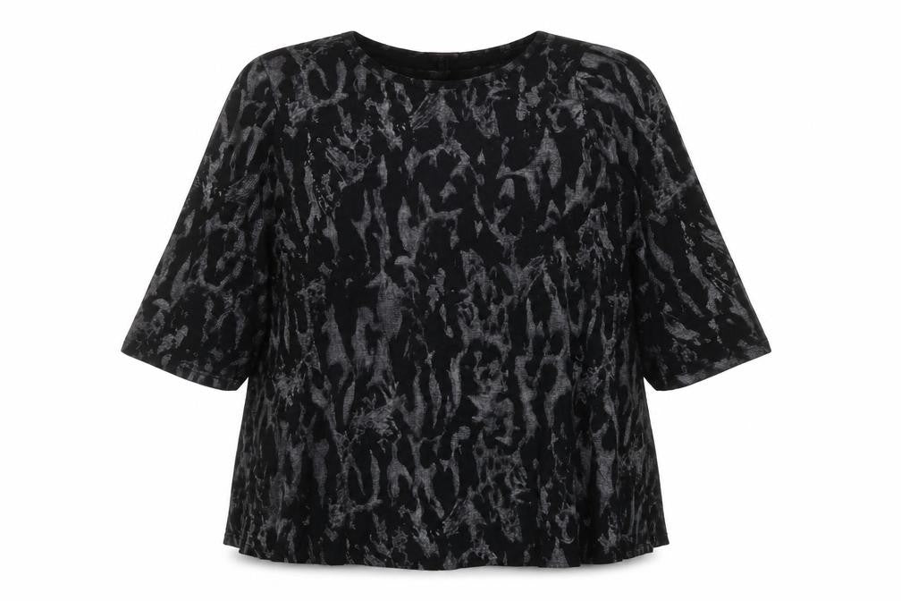 Style Plus Womens Black Geometric Viscose Basic Blouse Size 2XL Boat Neck