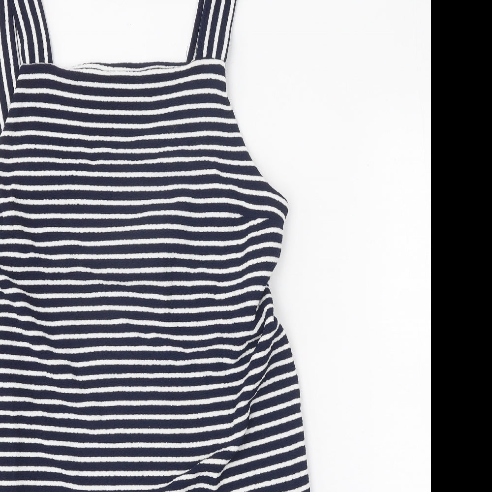 Papaya Womens Blue Striped Polyamide Tank Dress Size 14 Square Neck Pullover