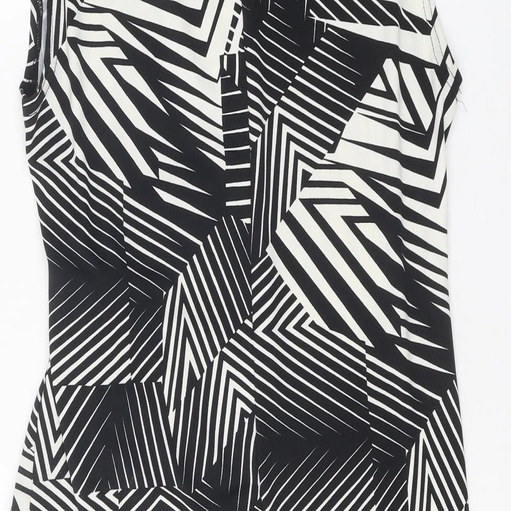 Preworn Womens Black Geometric Polyester Shift One Size Boat Neck Buckle - Tie Detail