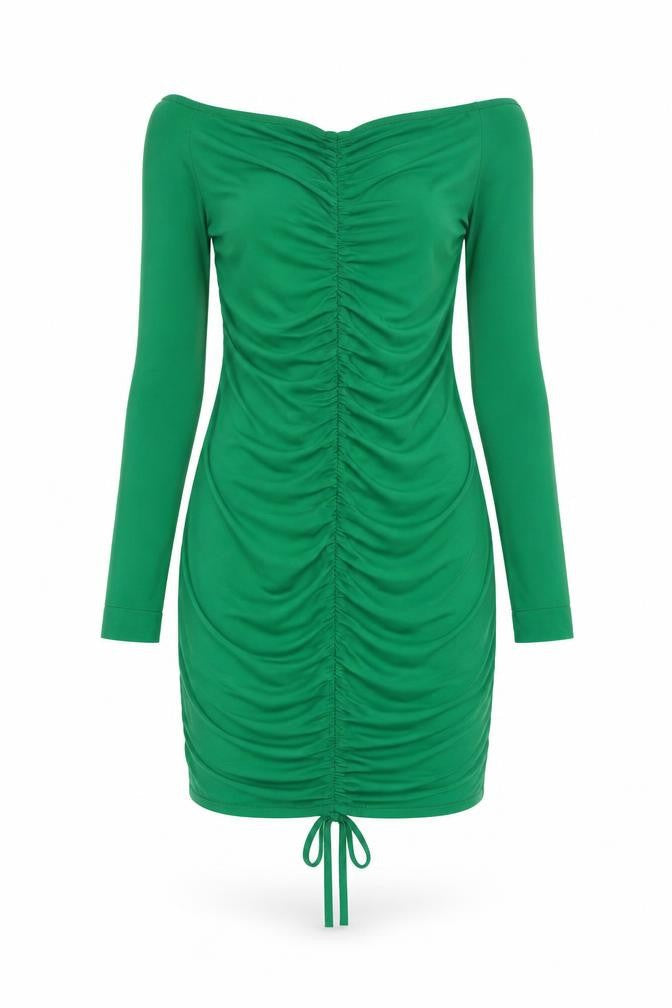 I SAW IT FIRST Womens Green Polyester Bodycon One Size Off the Shoulder Drawstring