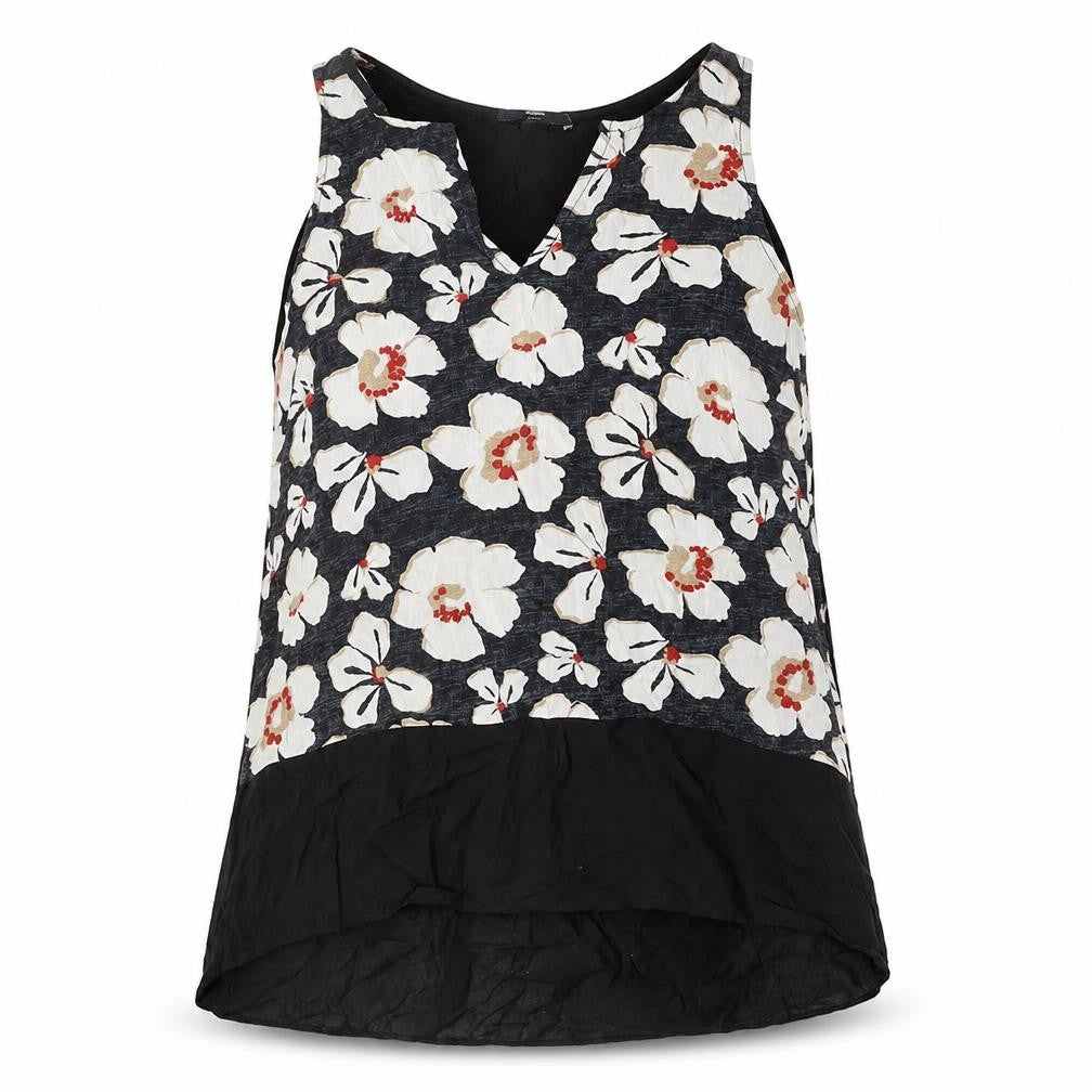 Gap Womens Black Floral Polyester Basic Tank Size M V-Neck