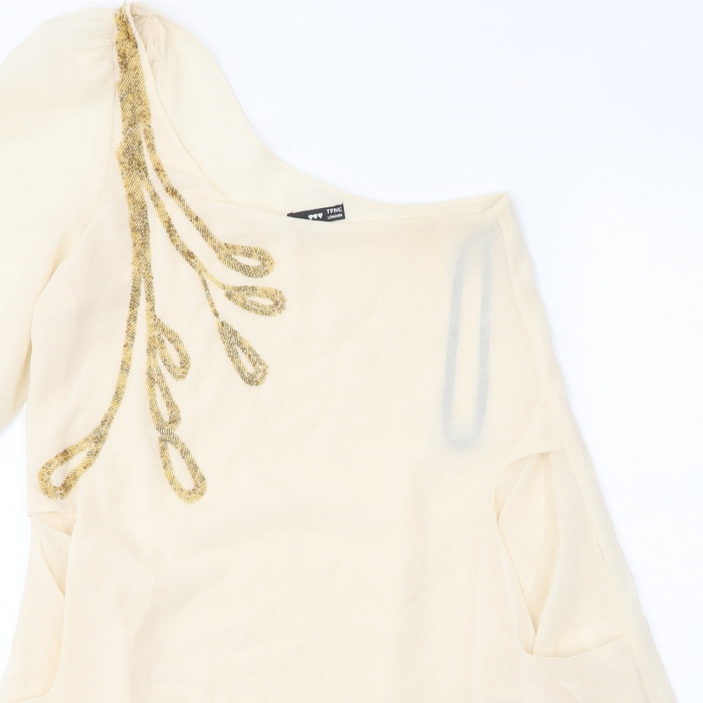 TFNC Womens Beige Polyester Tunic Blouse Size M One Shoulder