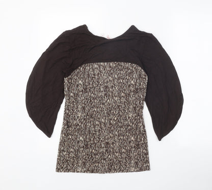 Next Womens Brown Geometric Polyester Basic Blouse Size 8 Scoop Neck - Flute Sleeve