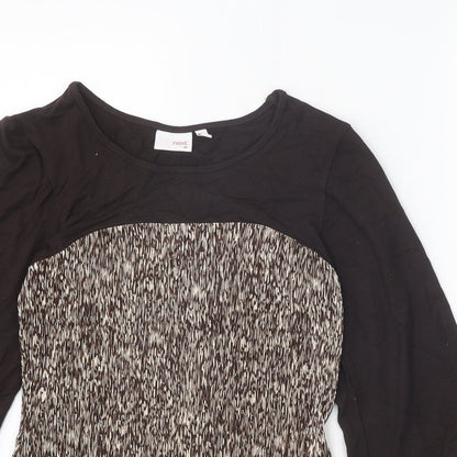 Next Womens Brown Geometric Polyester Basic Blouse Size 8 Scoop Neck - Flute Sleeve