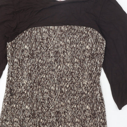 Next Womens Brown Geometric Polyester Basic Blouse Size 8 Scoop Neck - Flute Sleeve