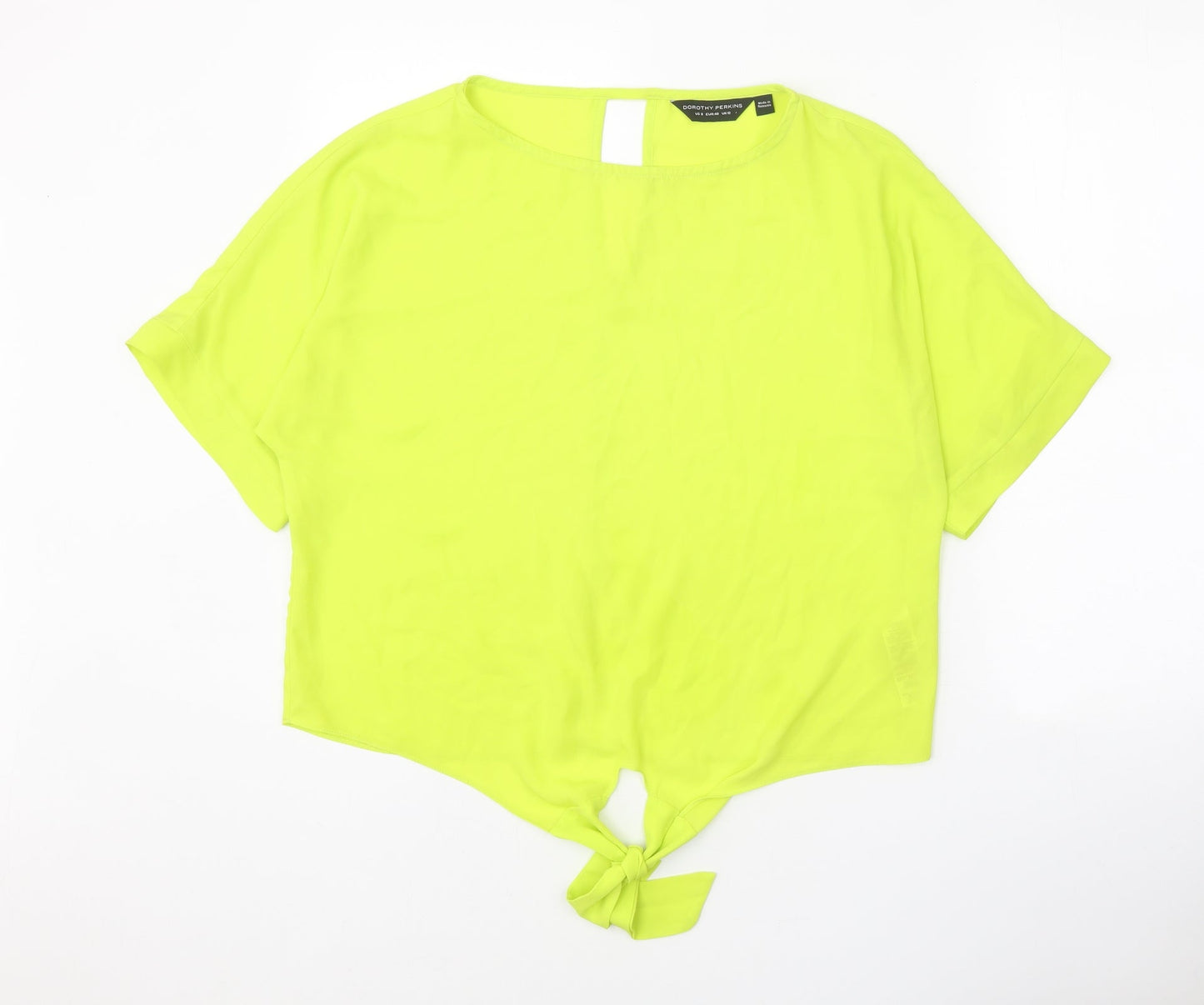 Dorothy Perkins Womens Green Polyester Basic T-Shirt Size 12 Round Neck - Knot Front