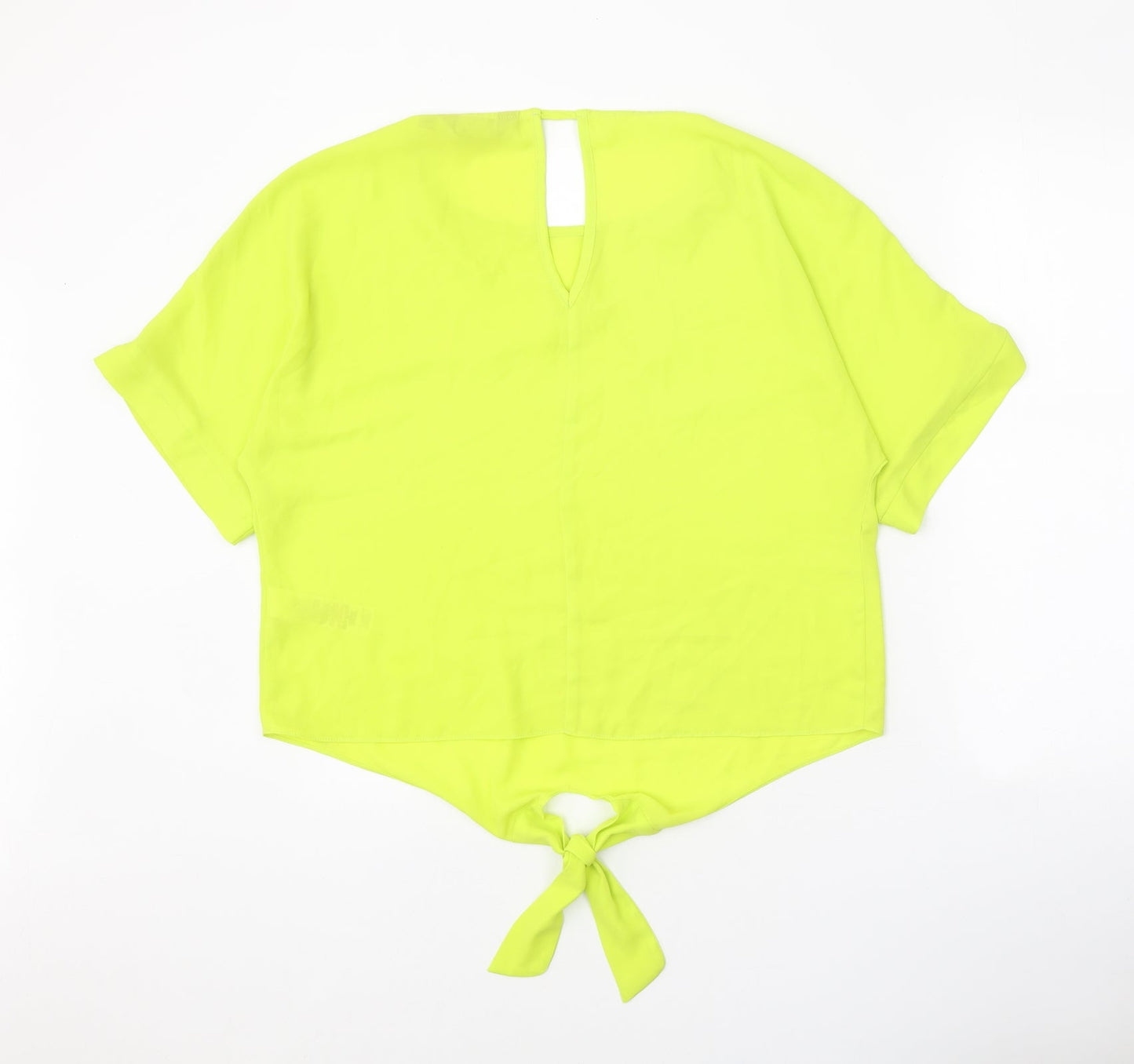 Dorothy Perkins Womens Green Polyester Basic T-Shirt Size 12 Round Neck - Knot Front