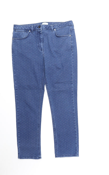 Country Casuals Womens Blue Polka Dot Cotton Straight Jeans Size 12 Regular Zip