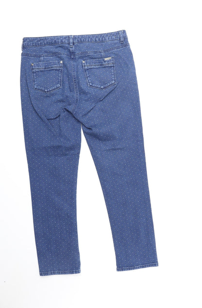 Country Casuals Womens Blue Polka Dot Cotton Straight Jeans Size 12 Regular Zip