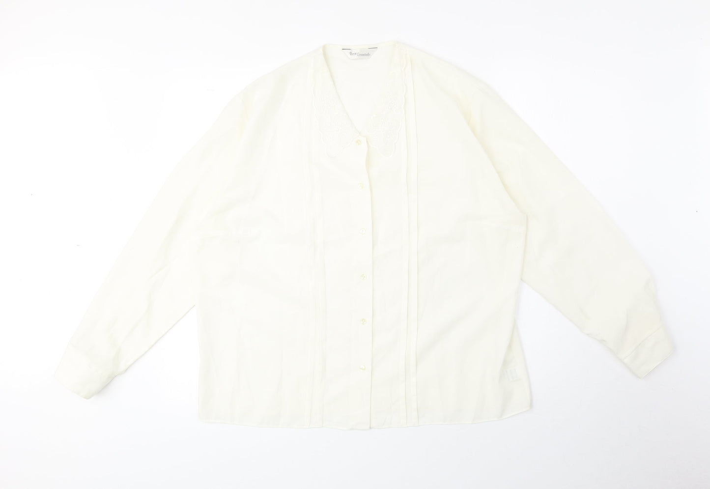 Preworn Womens Ivory Polyester Basic Button-Up Size 18 V-Neck
