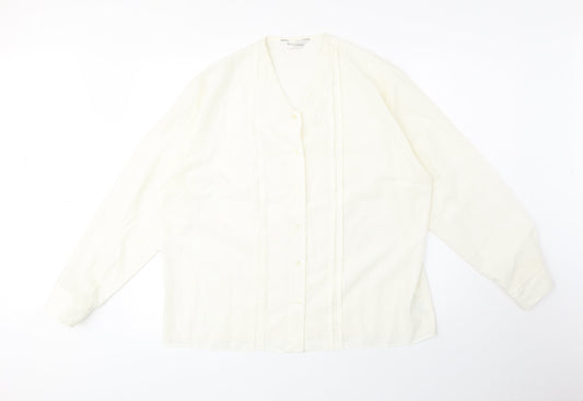 Preworn Womens Ivory Polyester Basic Button-Up Size 18 V-Neck