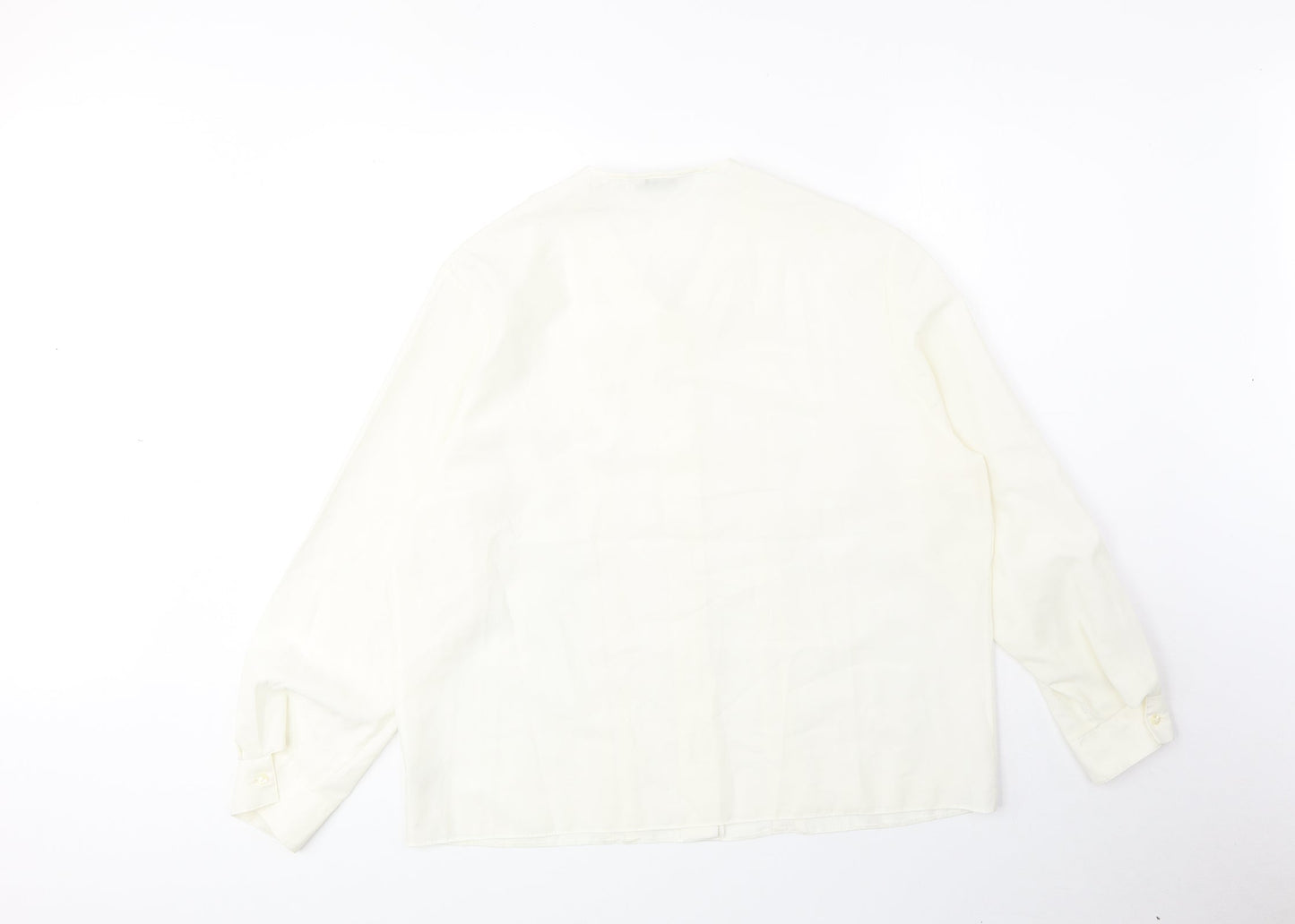 Preworn Womens Ivory Polyester Basic Button-Up Size 18 V-Neck