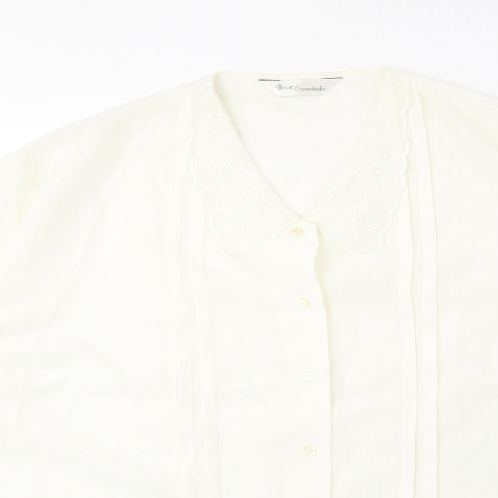 Preworn Womens Ivory Polyester Basic Button-Up Size 18 V-Neck