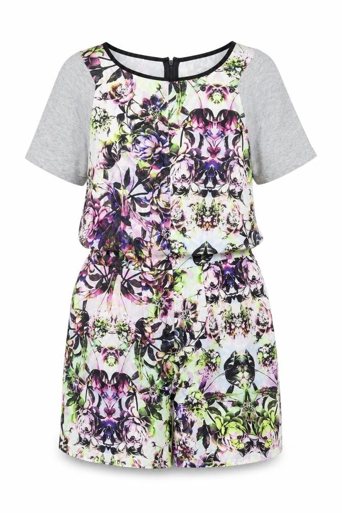 Warehouse Womens Multicoloured Floral Polyester Playsuit One-Piece Size 12 Zip
