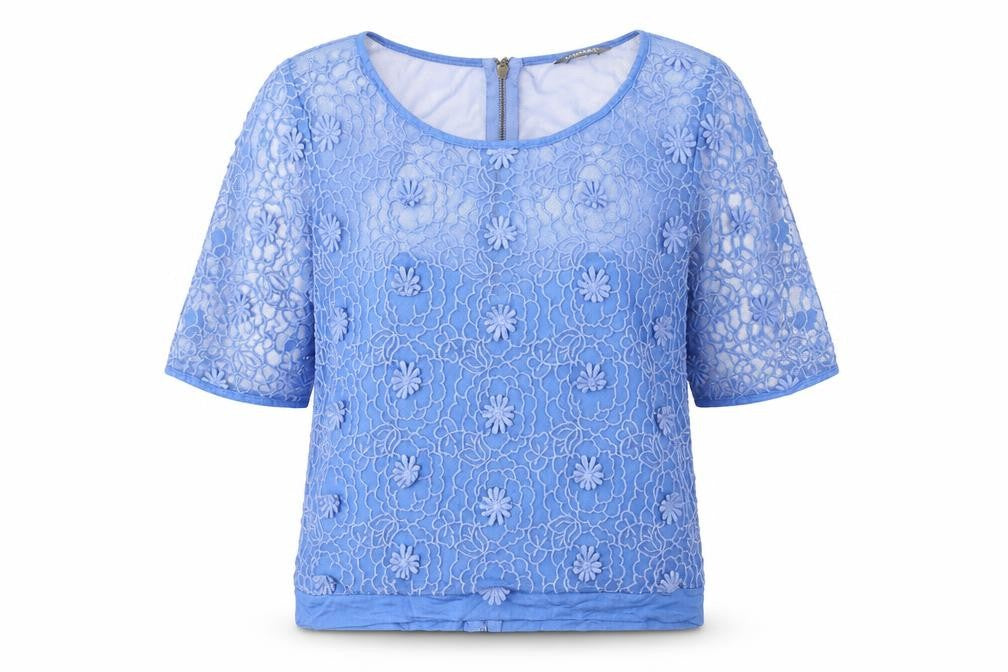 Limited Edition Womens Blue Geometric Cotton Basic Blouse Size 12 Round Neck