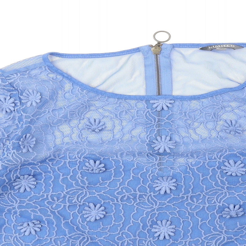 Limited Edition Womens Blue Geometric Cotton Basic Blouse Size 12 Round Neck
