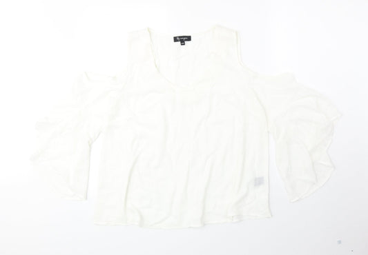 Lily Magam Womens Ivory Polyester Basic Blouse Size M Scoop Neck - Cold Shoulder